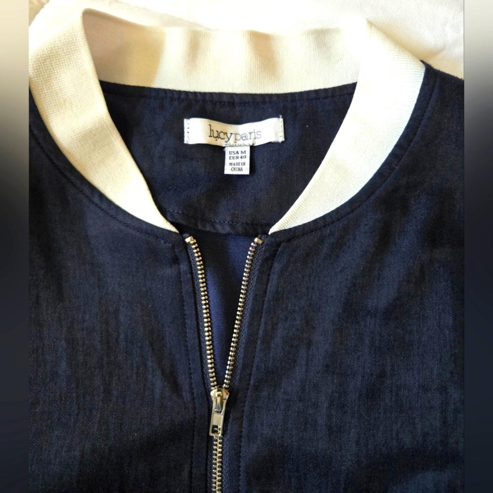 Lucy Paris Dark Blue and White Bomber Jacket - Picture 6 of 16